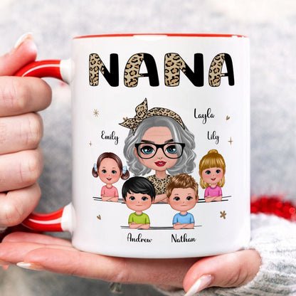 PST185 Half Leopard Grandma With Grandkids - Personalized White Mug Accent Mug