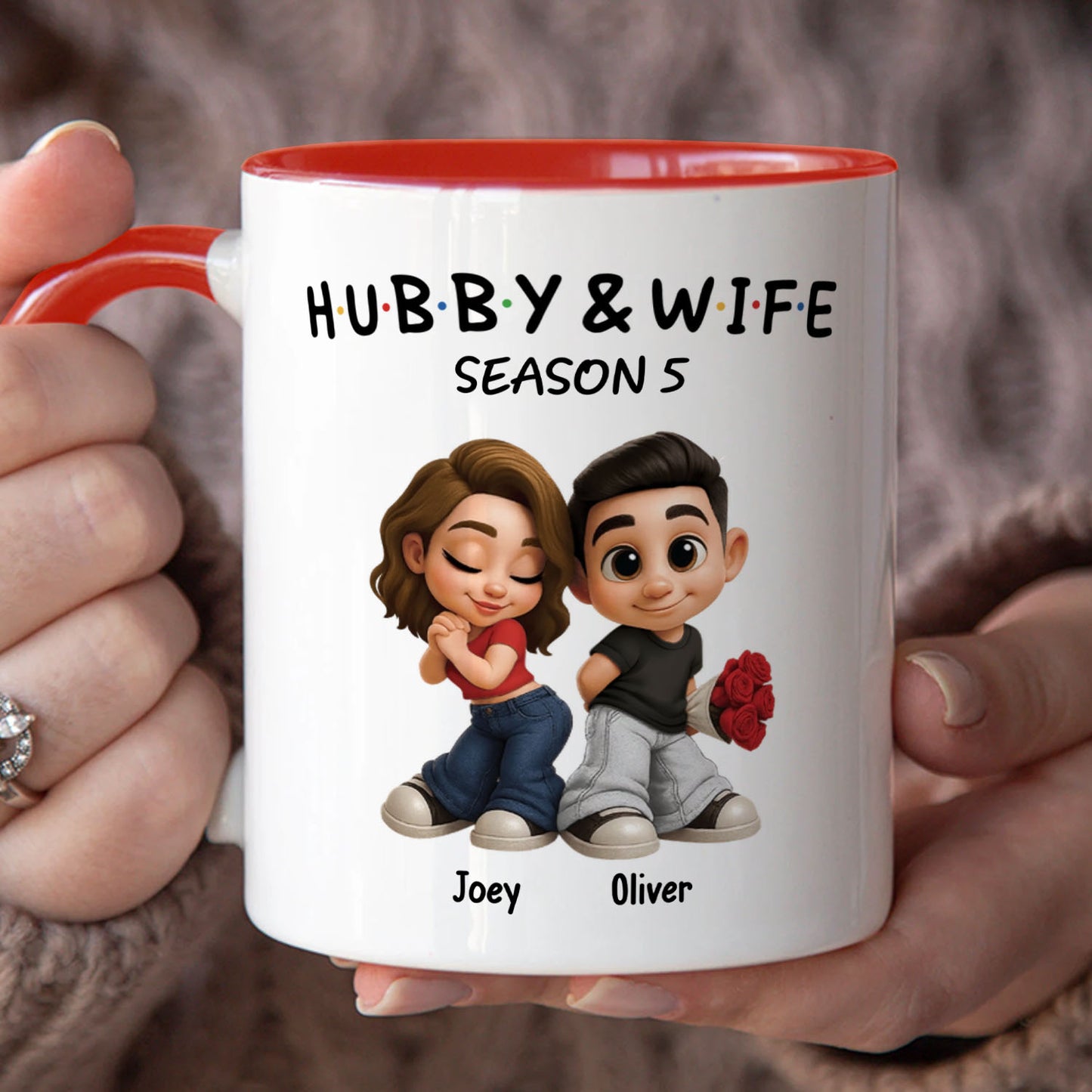 PST128 Hubby and Wifey Rose Couple - White Mug Accent Mug