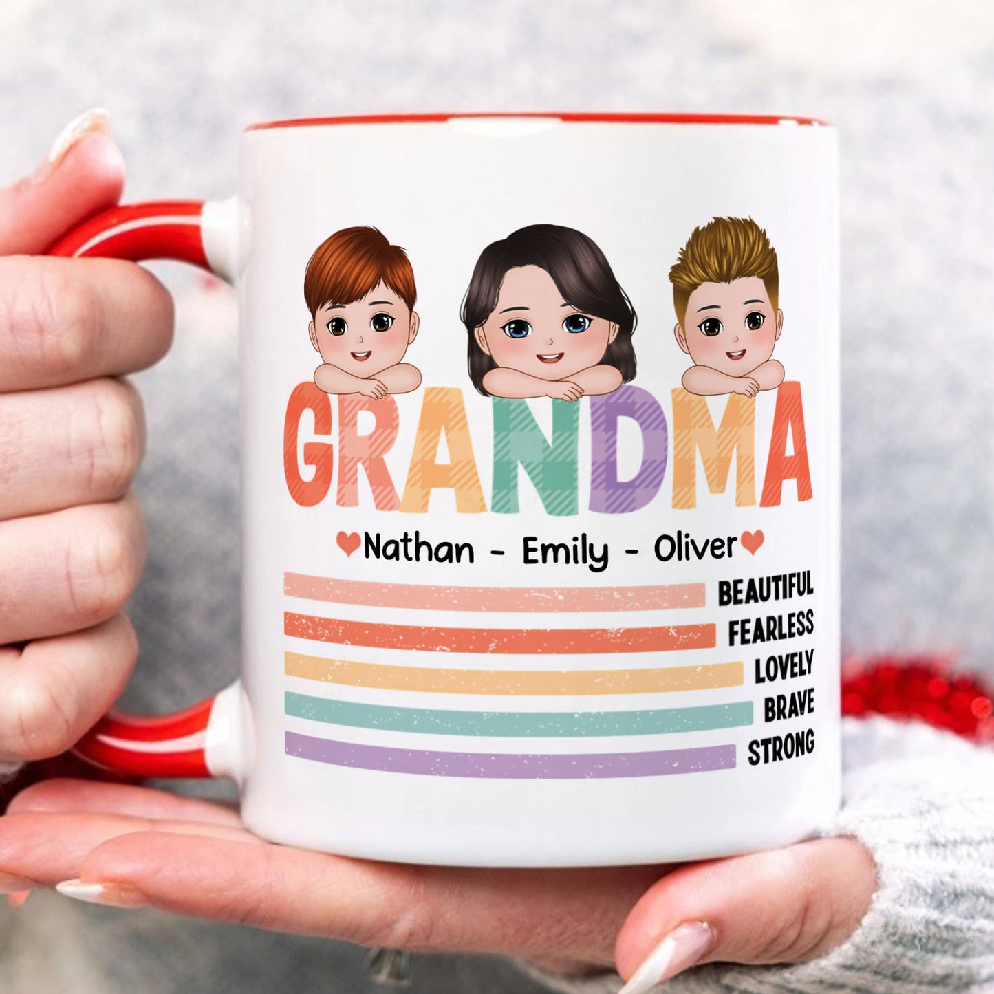 PST197 Beautiful, Fearless And Lovely Mommy - Personalized White Mug Accent Mug