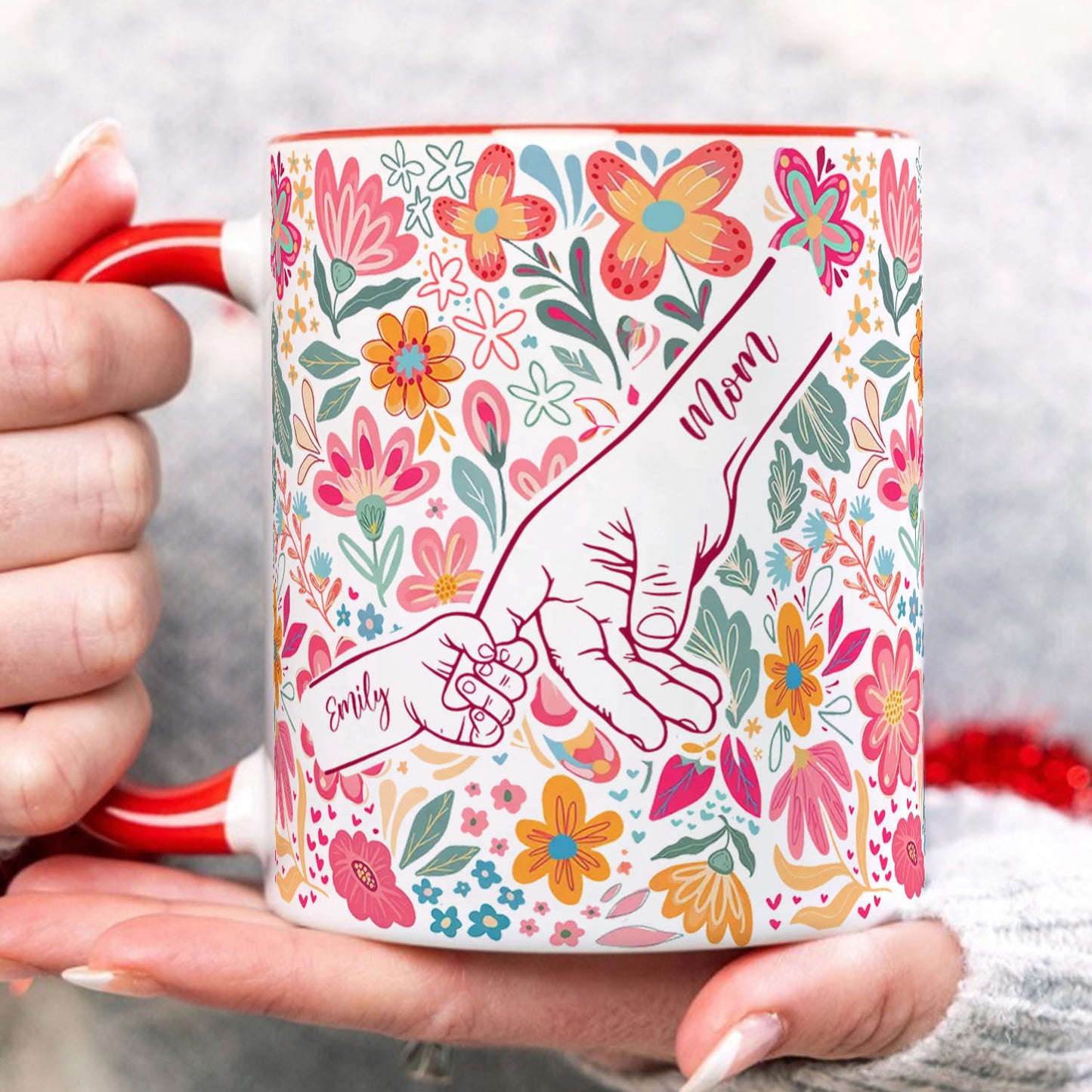 PST203 Happy Mother's Day Kids Holding Hand - Personalized White Mug Accent Mug