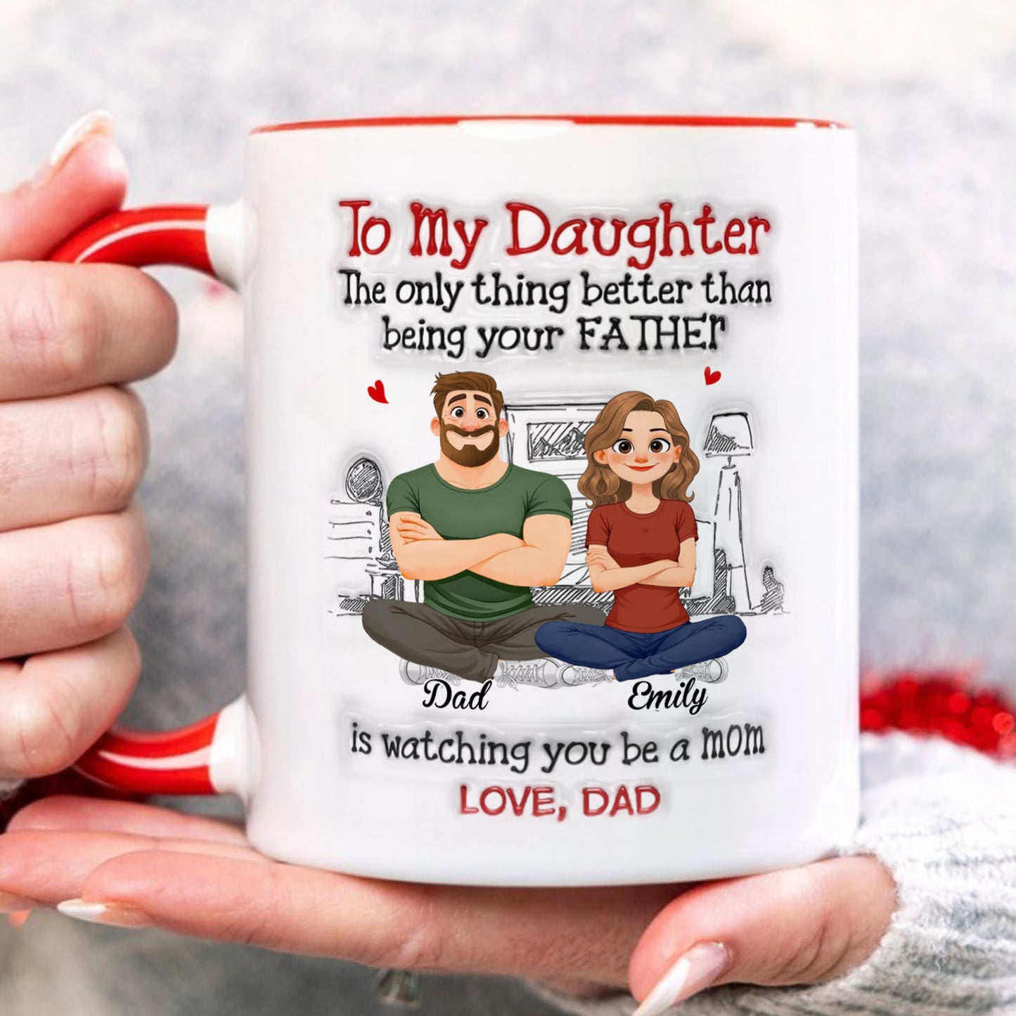 PST159 Watching You Be A Mom Love Dad  - Personalized White Mug Accent Mug