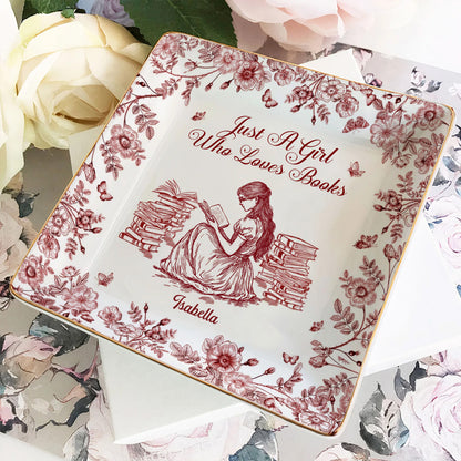 PSD02 Toile De Jouy Style Just A Girl Who Loves Books - Personalized Custom Jewelry Dish