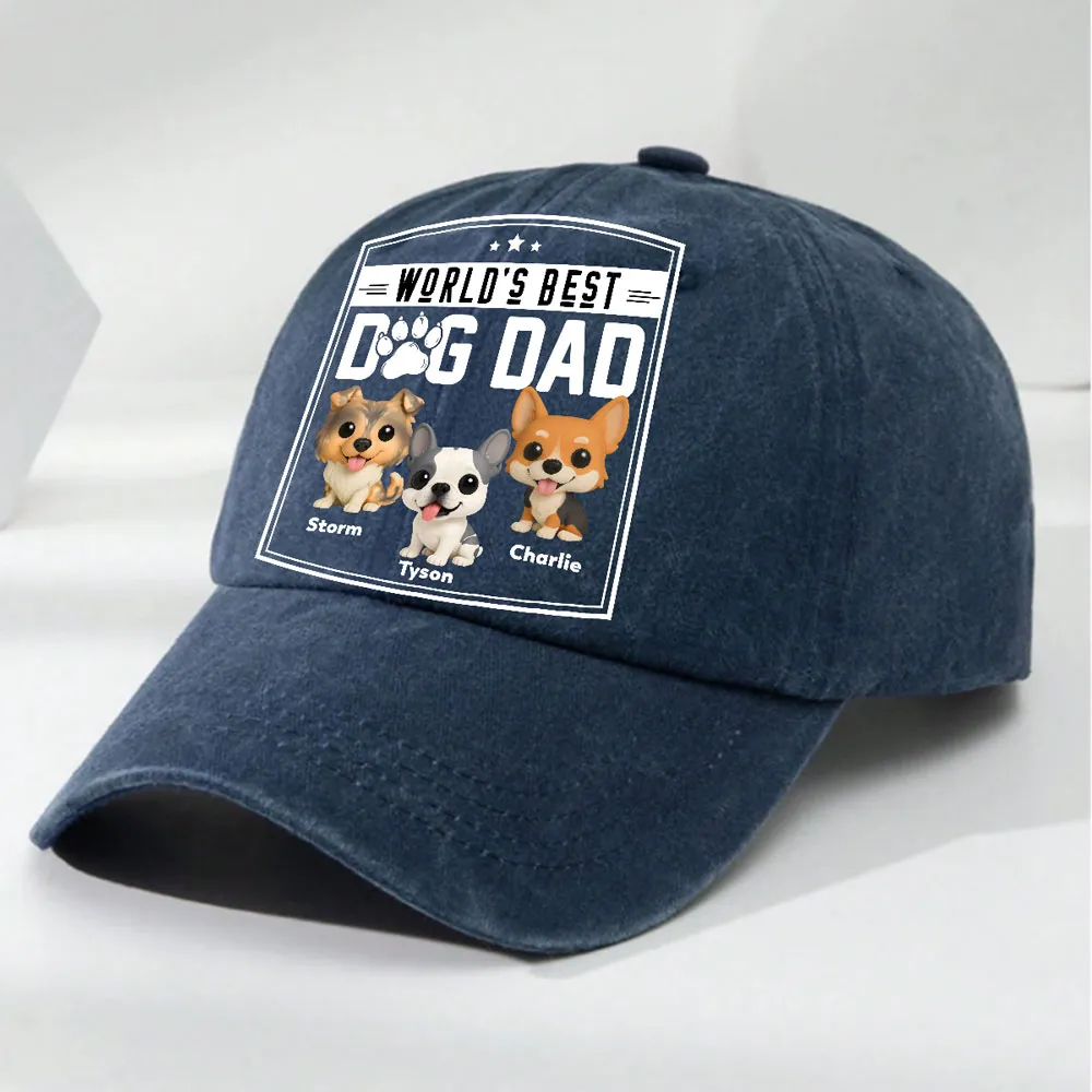 UPST60 World's Best Dog Dad - Personalized Custom Wash Denim Cap