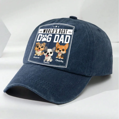 UPST60 World's Best Dog Dad - Personalized Custom Wash Denim Cap