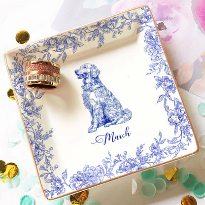 PSD01 Toile De Jouy French Dog Lover - Personalized Custom Jewelry Dish