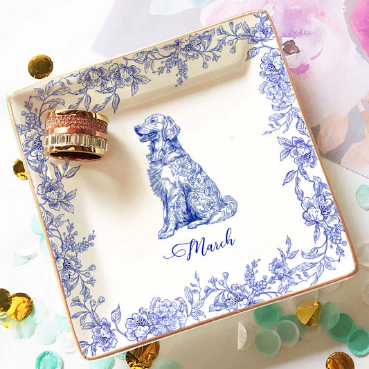 PSD01 Toile De Jouy French Dog Lover - Personalized Custom Jewelry Dish
