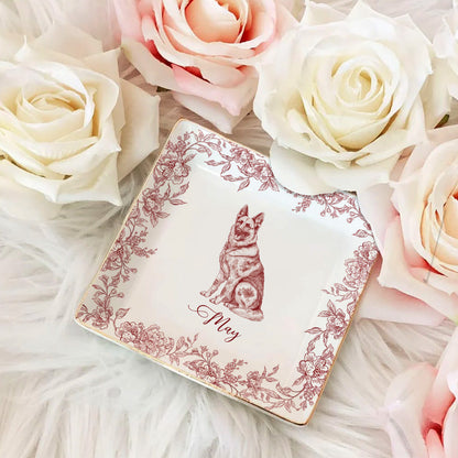 PSD01 Toile De Jouy French Dog Lover - Personalized Custom Jewelry Dish