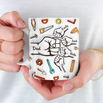 UPST25 Happy Father's Day Fist Pump 3D Inflated Effect Printed - Personalized White Mug Accent Mug