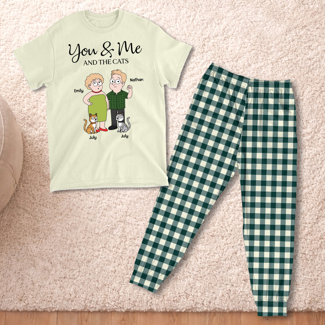 PSTPA11 You Me And The Cat - Personalized Custom Pajama Set