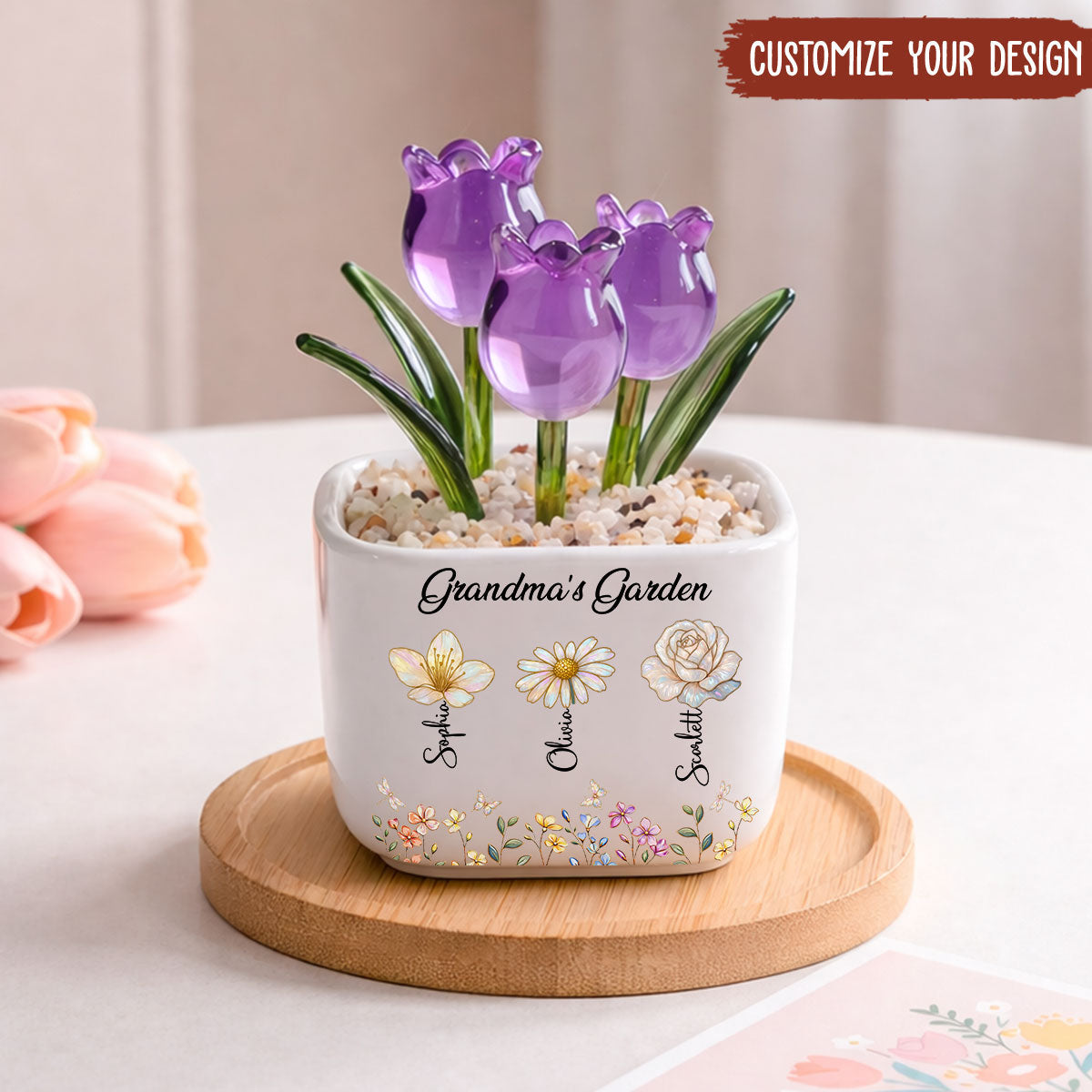 UPST155 Grandma's Garden - Personalized Custom Glass Everlasting Tulips
