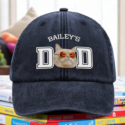 UPST43 Dog Cat Dad Mom Custom Photo - Personalized Custom Wash Denim Cap