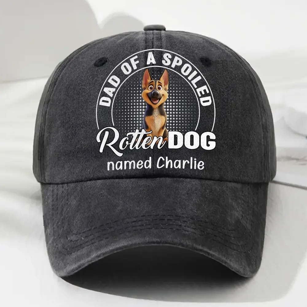 UPST58 Dad Of A Spoiled Rotten Dog - Personalized Custom Wash Denim Cap