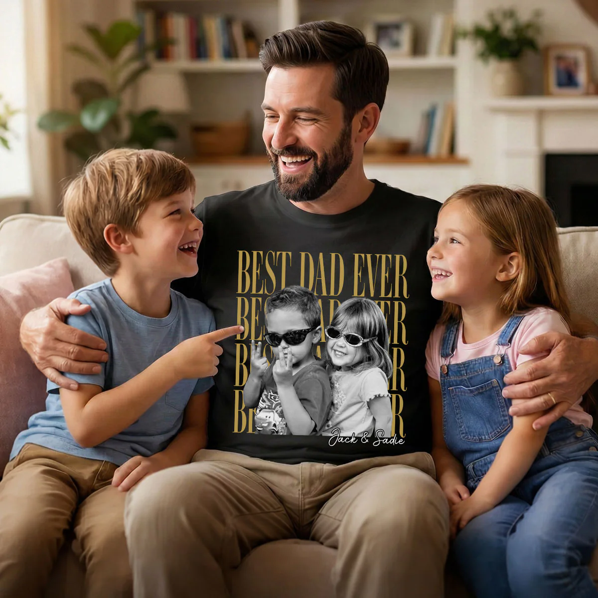 VPST47 Best Dad Ever Vintage Photo Upload - Personalized T-shirt Hoodie