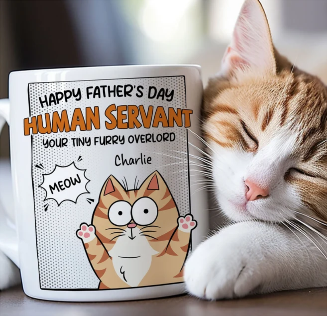 MPST09 Happy Father's Day Human Servant Your Tiny Furry Overlord - Personalized White Mug Accent Mug