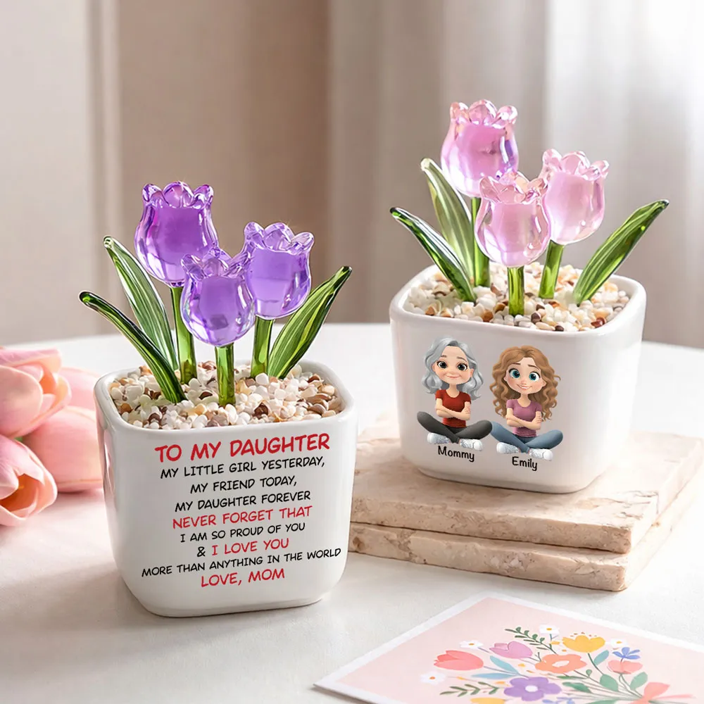UPST140 To My Daughter I Love You Mom -Personalized  Custom Glass Everlasting Tulips