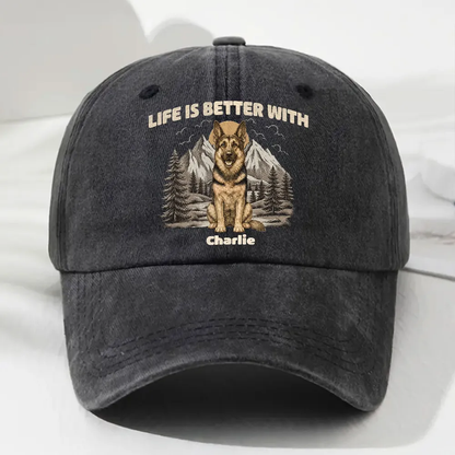 UPST148 Life Is Better With Dogs Vintage Style - Personalized Custom Wash Denim Cap