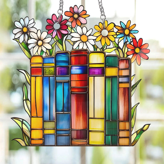 PSSW01 Flower Book Library Window Hanging Suncatcher Ornament