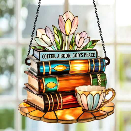 PSSW11 Coffee A Book God's Peace Window Hanging Suncatcher Ornament