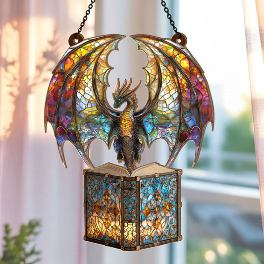 PSSW12 I Am A Book Dragon Window Hanging Suncatcher Ornament