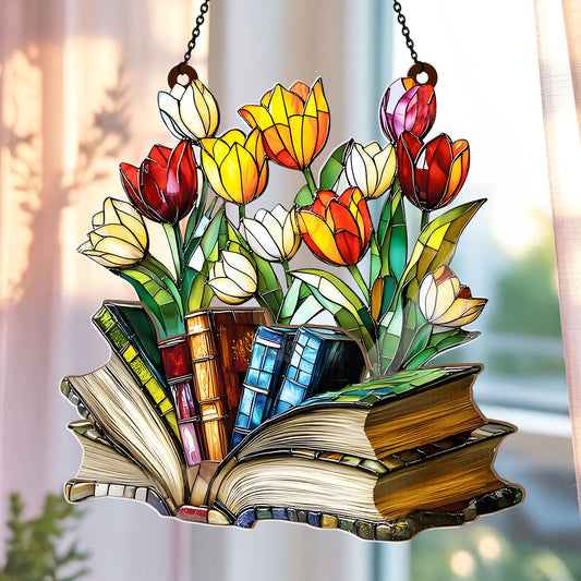 PSSW21 Flower Book Window Hanging Suncatcher Ornament