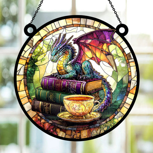 PSSW16 Book Dragon Window Hanging Suncatcher Ornament