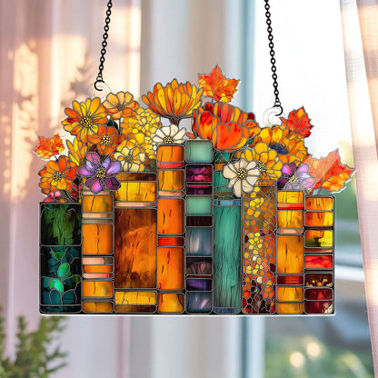 PSSW20 Flower Book Library Window Hanging Suncatcher Ornament