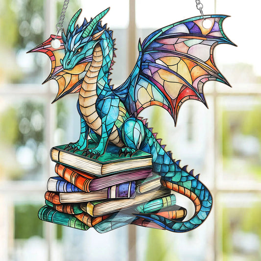 PSSW07 Book Dragon Window Hanging Suncatcher Ornament