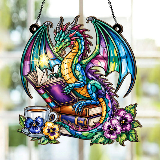 PSSW08 Book Dragon Window Hanging Suncatcher Ornament