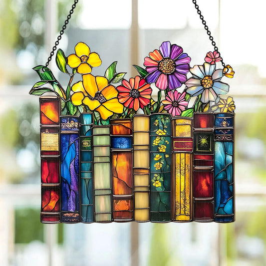 PSSW02 Vintage Flower Book Window Hanging Suncatcher Ornament