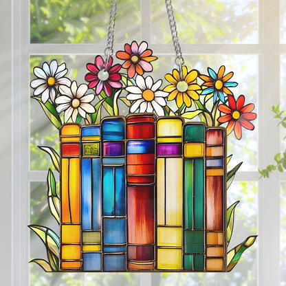 PSSW01 Flower Book Library Window Hanging Suncatcher Ornament