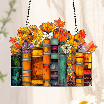 PSSW20 Flower Book Library Window Hanging Suncatcher Ornament