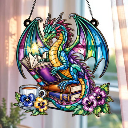 PSSW08 Book Dragon Window Hanging Suncatcher Ornament