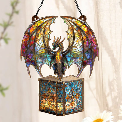 PSSW12 I Am A Book Dragon Window Hanging Suncatcher Ornament