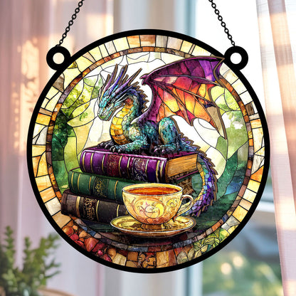PSSW16 Book Dragon Window Hanging Suncatcher Ornament