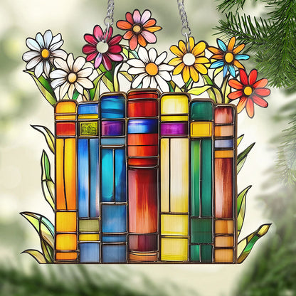 PSSW01 Flower Book Library Window Hanging Suncatcher Ornament