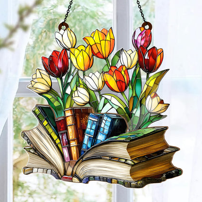 PSSW21 Flower Book Window Hanging Suncatcher Ornament