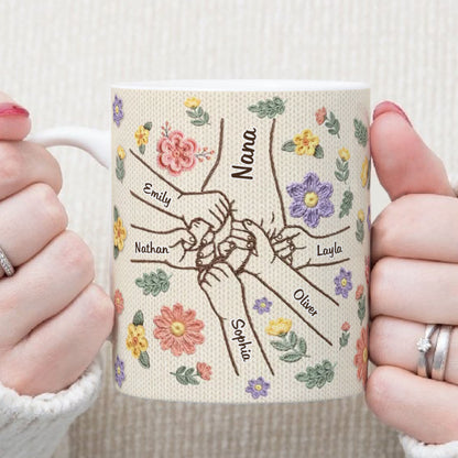 PST204 Hold My Hand Faux Embroidery Effect - Personalized White Mug Accent Mug