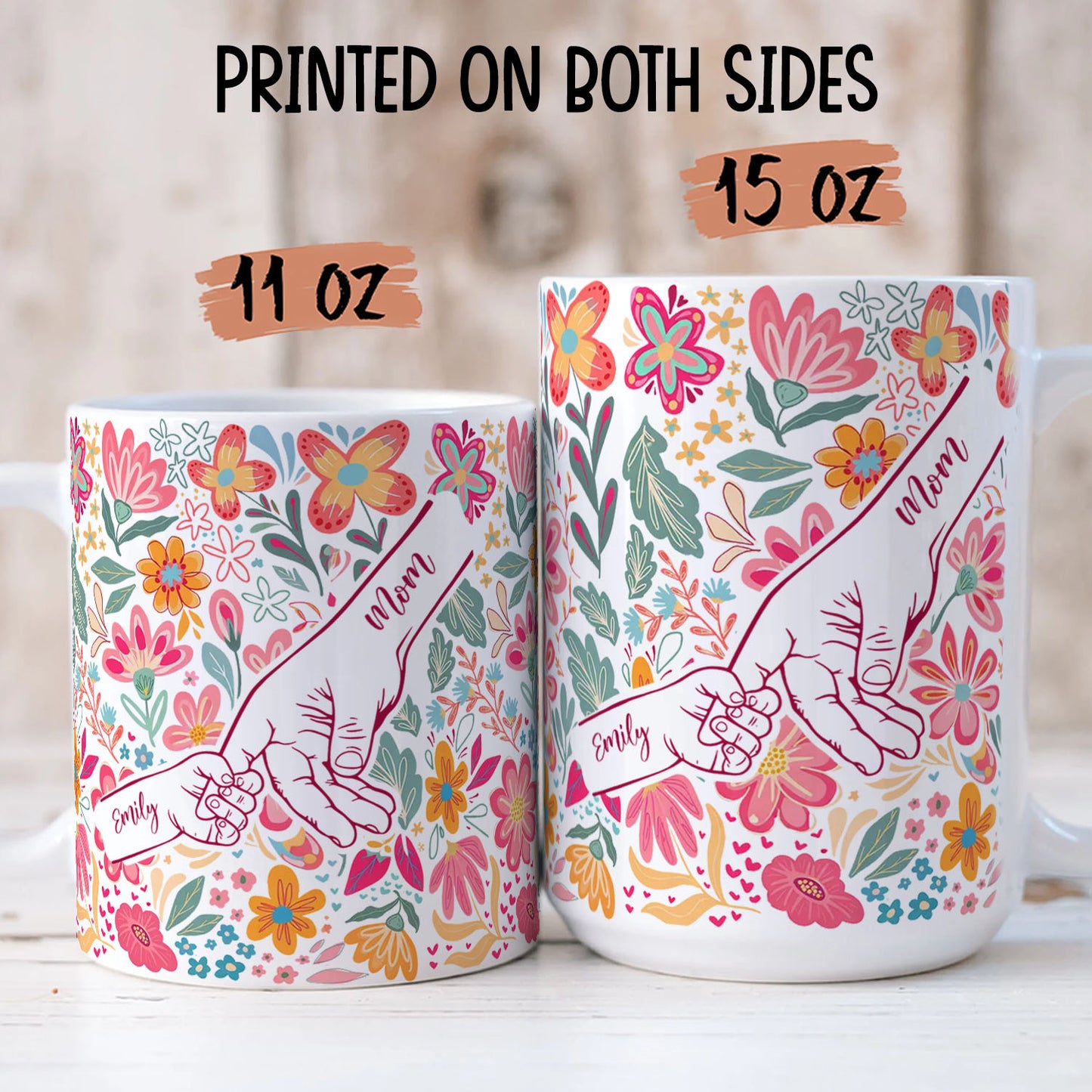 PST203 Happy Mother's Day Kids Holding Hand - Personalized White Mug Accent Mug