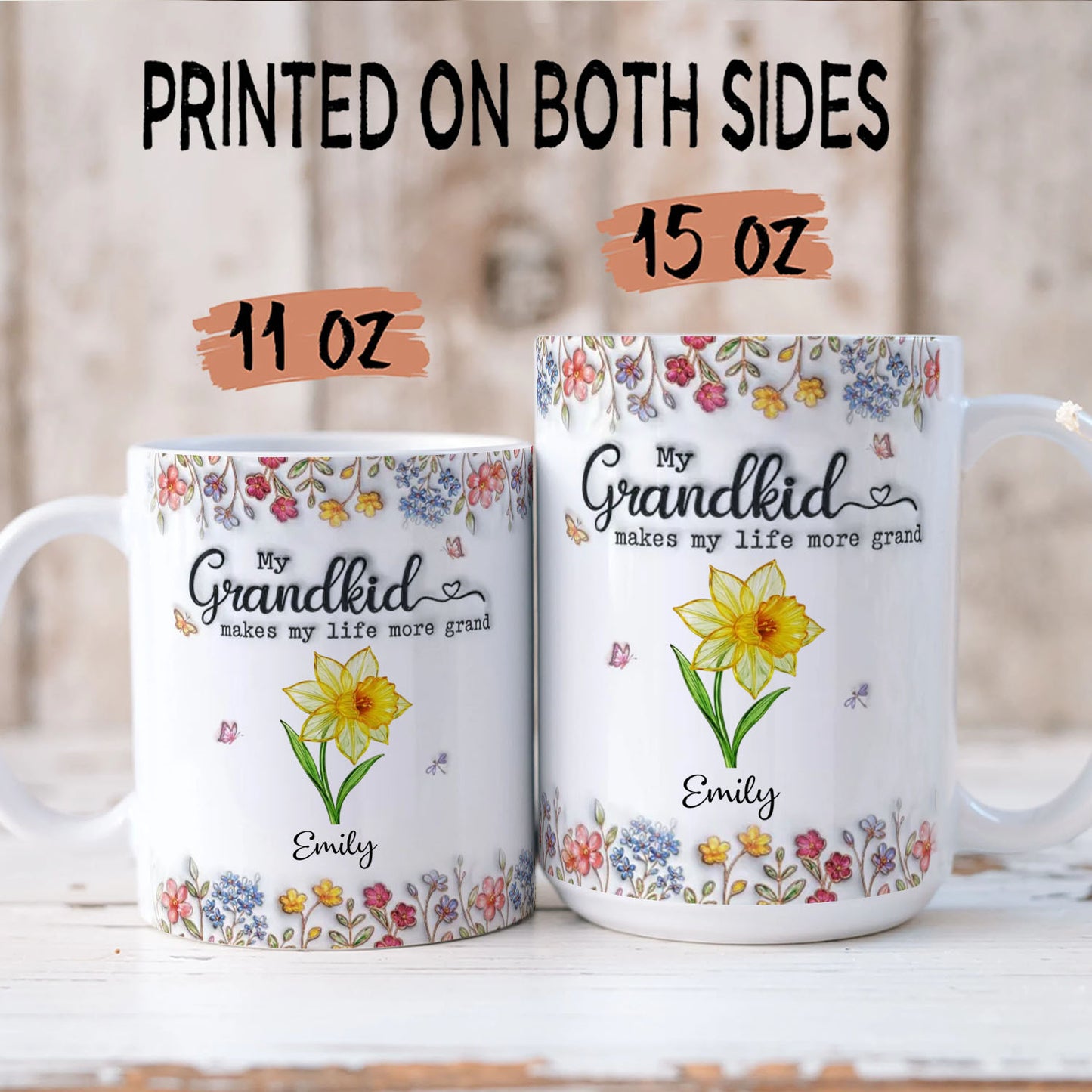 PST133 Grandkid Make My Life More Grand 3D Inflated Effect Printed - Personalized White Mug Accent Mug