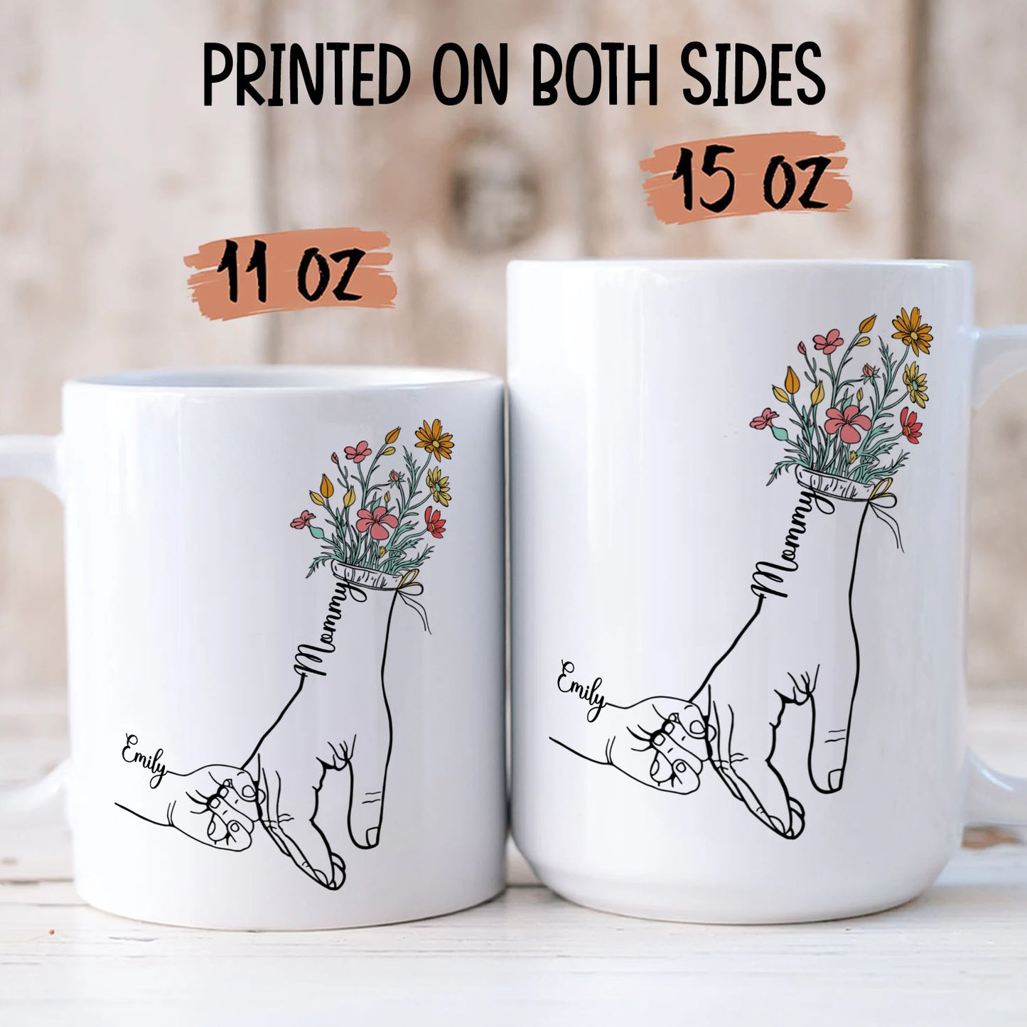 PST143 Holding Mom's Hand - Personalized White Mug Accent Mug