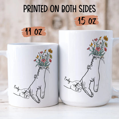 PST143 Holding Mom's Hand - Personalized White Mug Accent Mug