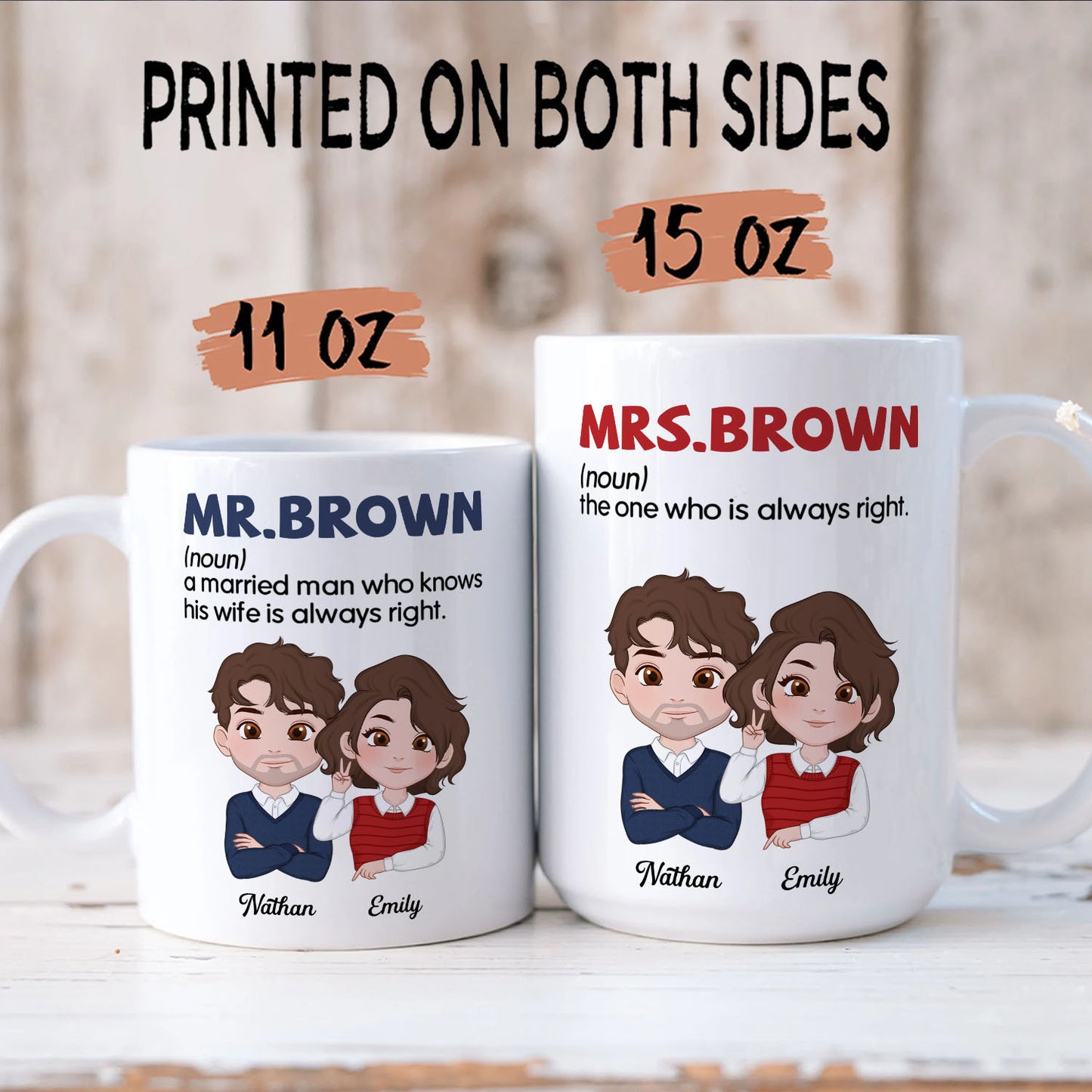 PST115 Mr And Mrs Married - White Mug Accent Mug (Double-sided print: one side for him, one side for her)