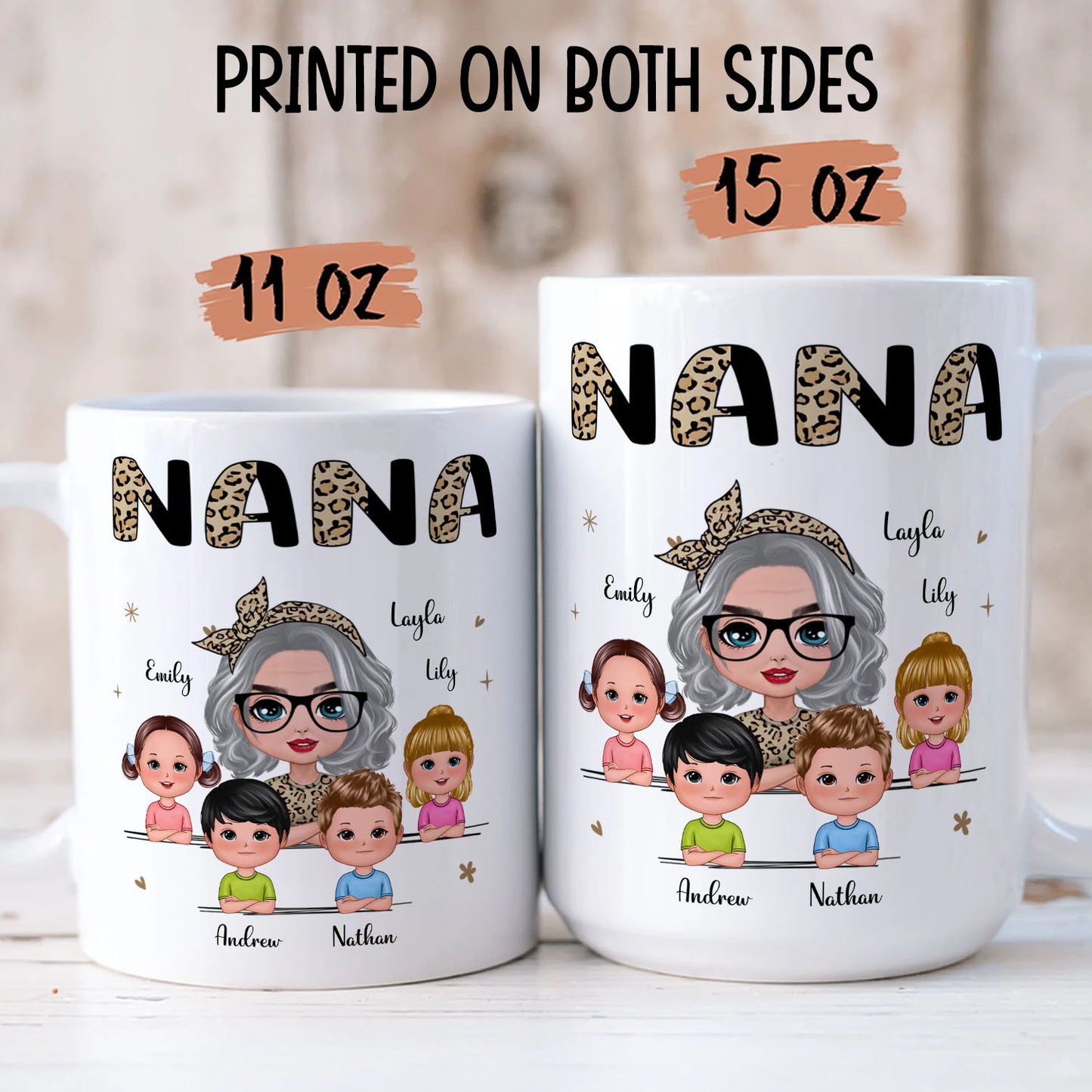 PST185 Half Leopard Grandma With Grandkids - Personalized White Mug Accent Mug