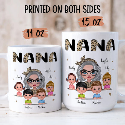 PST185 Half Leopard Grandma With Grandkids - Personalized White Mug Accent Mug