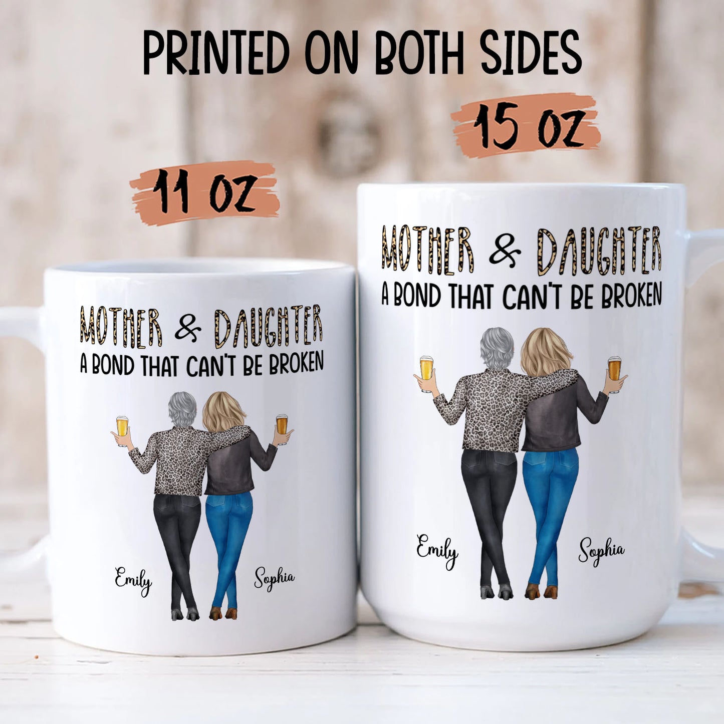 PST192 Mother & Daughters A Bond That Can't Be Broken - Personalized White Mug Accent Mug