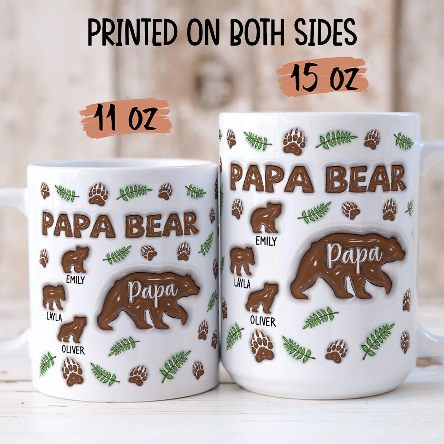 TPST02 Papa Bear 3D Inflated Effect - Personalized Mug