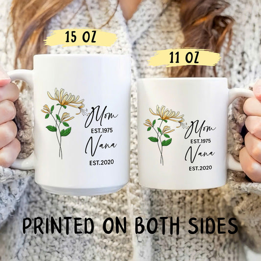 UPST04 Mom Grandma Est Watercolor Flower - Personalized White Mug Accent Mug
