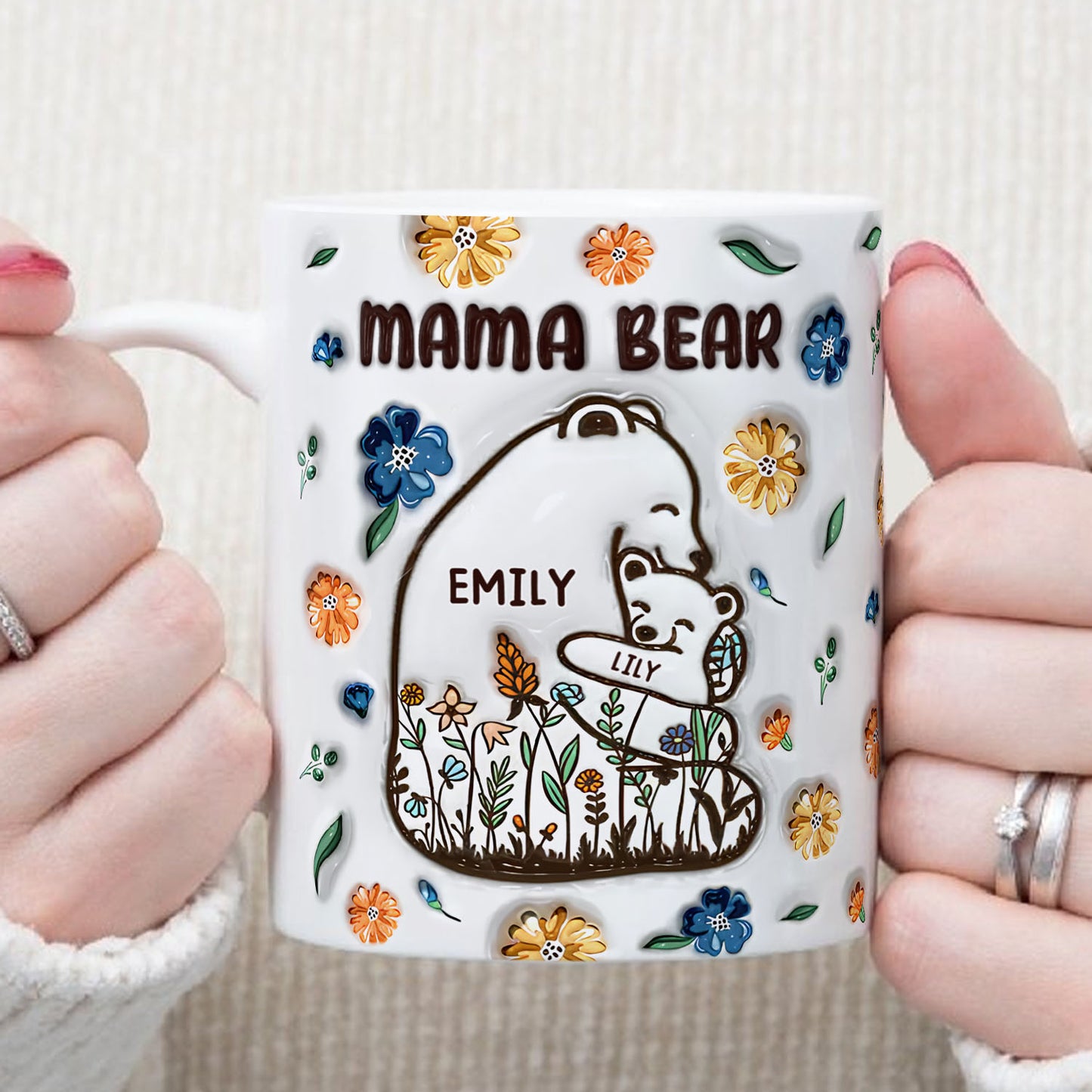 PST198 Mama Bear Grandma Bear - Personalized White Mug Accent Mug