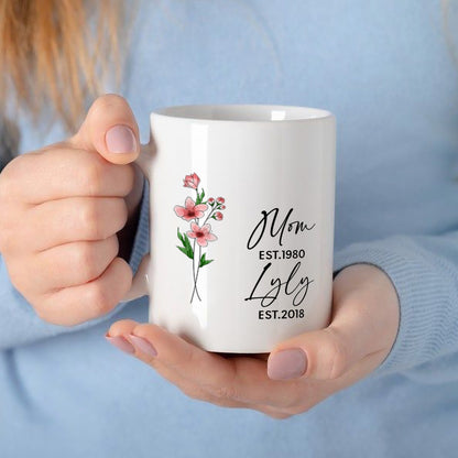 UPST04 Mom Grandma Est Watercolor Flower - Personalized White Mug Accent Mug