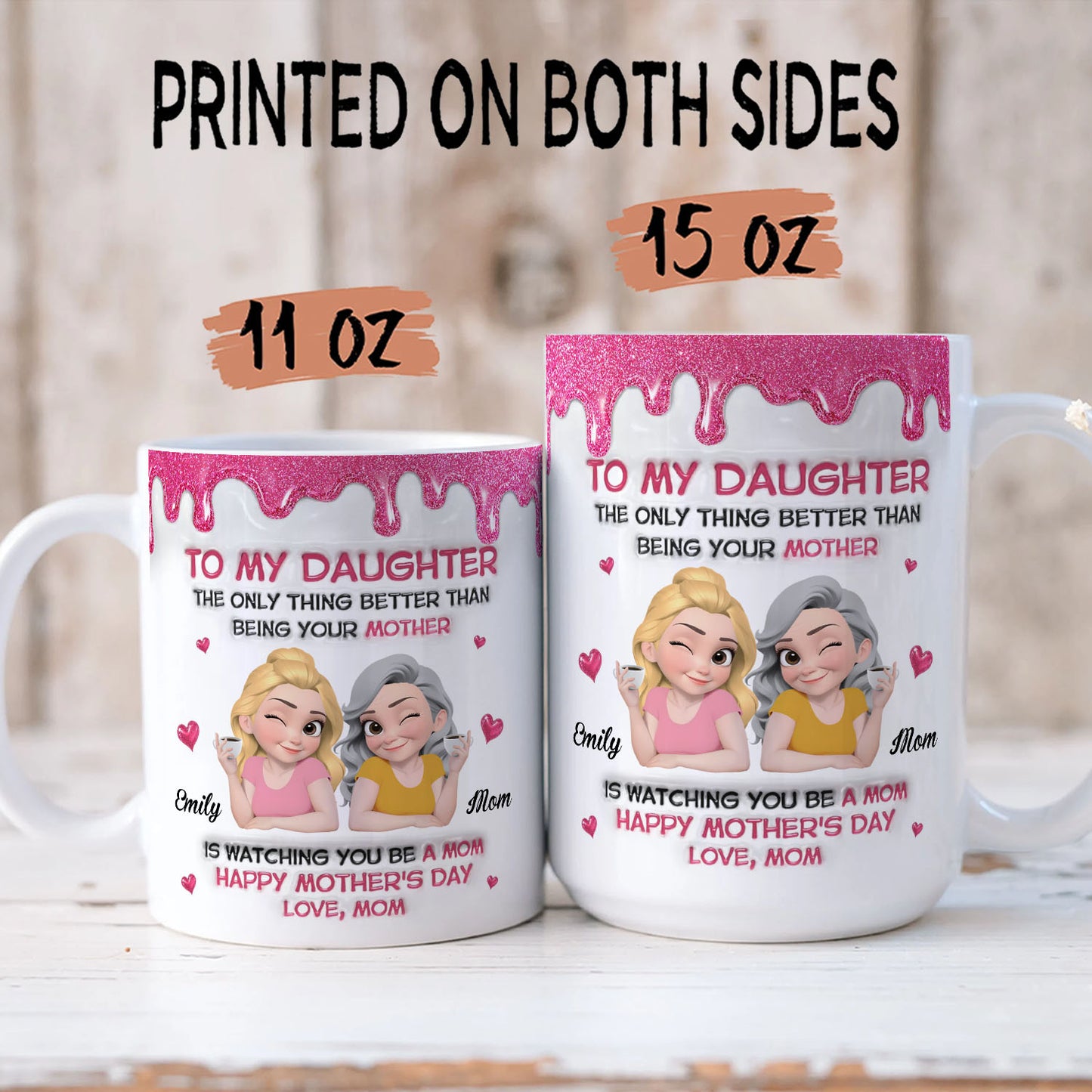 PST166 Happy Mother's Day Mom & Daughter - Personalized White Mug Accent Mug